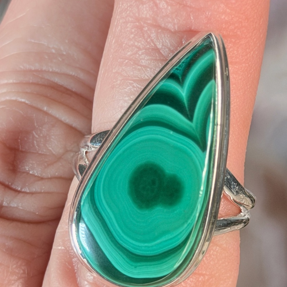Teardrop Congo Malachite Ring Solid 925 Sterling … - image 2